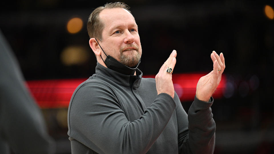 The Los Angeles Lakers are reportedly interested in pursuing Raptors head coach Nick Nurse. (Photo by Jamie Sabau/Getty Images)