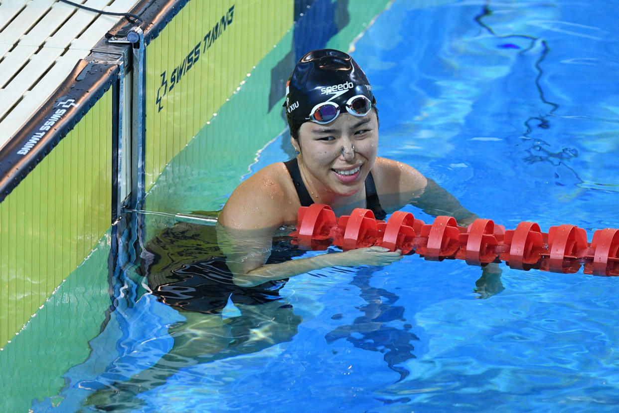 Singapore para-swimmer Yip Pin Xiu smiles after winning the women's 100m backstroke (S2) final at the 2022 World Para Swimming Championships in Funchal, Portugal.