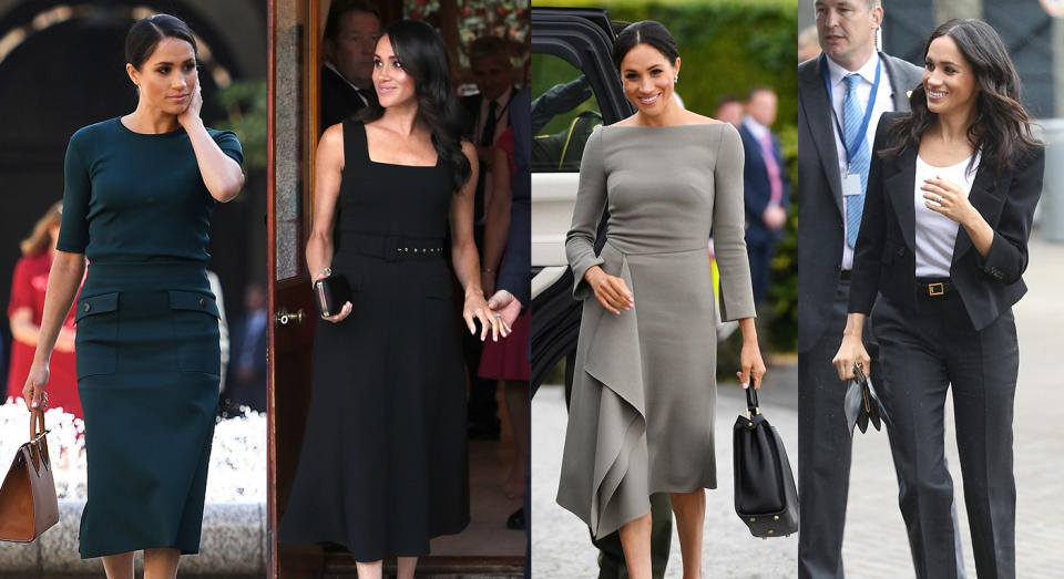 The Duchess of Sussex pulled out all the fashion stops on the couple’s debut royal tour [Photo: Getty]