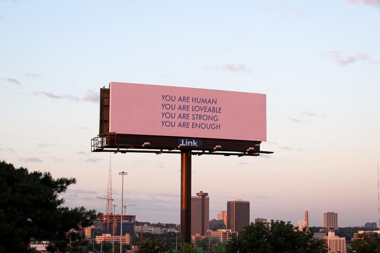 Kansas City-based artist Nicole Leth created this billboard to help prevent suicide after a close friend took their own life. (Credit: Caroline Adams)