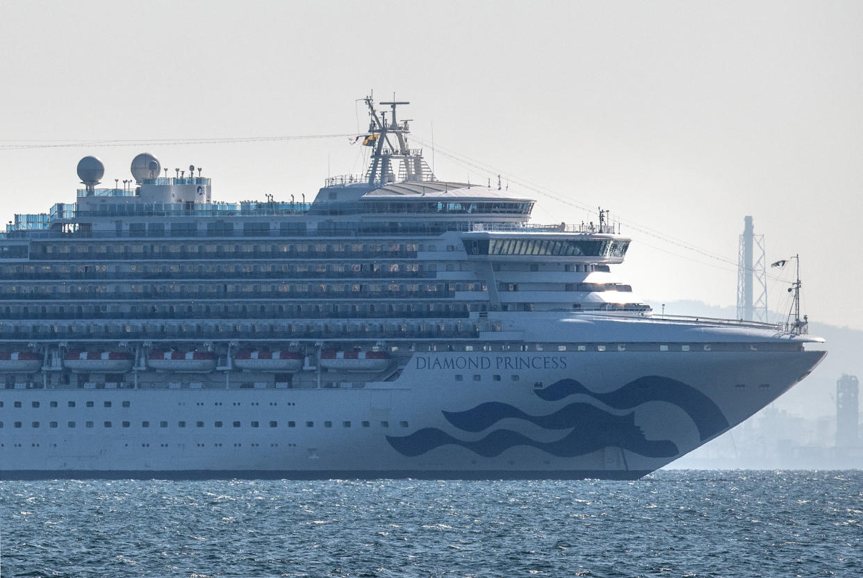 YOKOHAMA, JAPAN - FEBRUARY 05: The Diamond Princess cruise ship with around 3,700 people on board sits anchored in quarantine off the port of Yokohama after a number of passengers were confirmed to be infected with coronavirus, on February 5, 2020 in Yokohama, Japan. 10 passengers are now believed to be infected with the coronavirus as Japanese authorities work to screen all people on board. The new cases bring the total number of confirmed infections to 33 in Japan. (Photo by Carl Court/Getty Images)