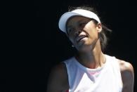 Tennis - Australian Open - Rod Laver Arena, Melbourne, Australia, January 18, 2018. Hsieh Su-Wei of Taiwan reacts during her match against Garbine Muguruza of Spain. REUTERS/Thomas Peter