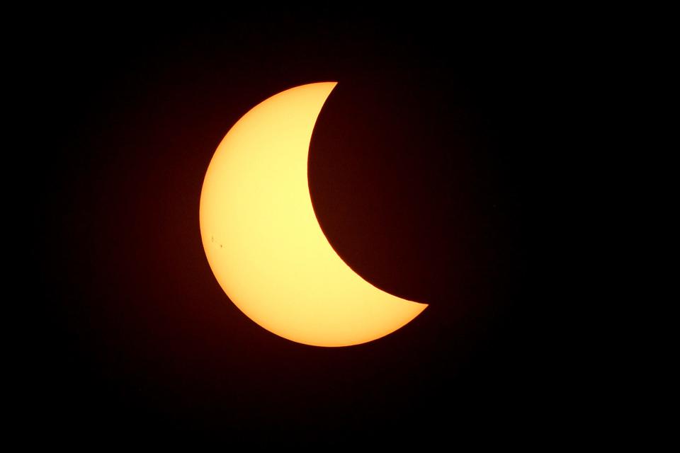 The moon eclipsing the sun in Sylva, NC during the 2017 solar eclipse.