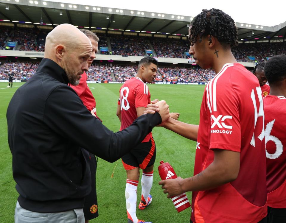 Leny Yoro was given his first start by Erik ten Hag (Manchester United via Getty Imag)