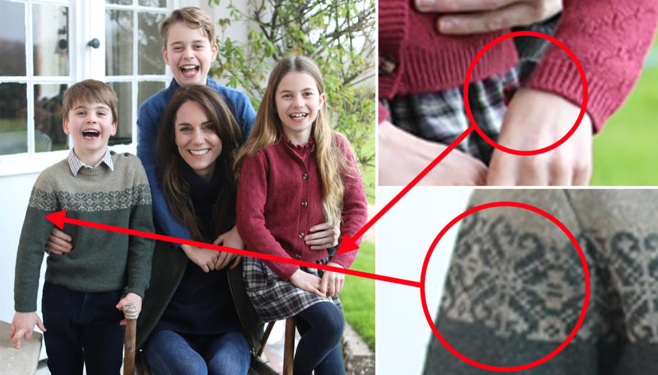 Some have pointed at Charlotte's cuff and Louis' jumper as areas that may have been doctored. (PA, Yahoo News UK)