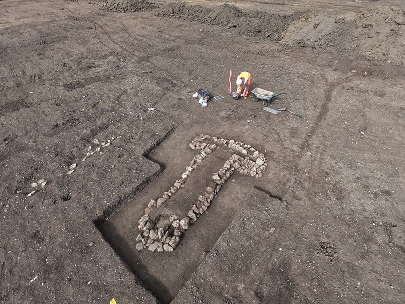 Wide shot of a cereal drying oven found at the excavation site in Oxford