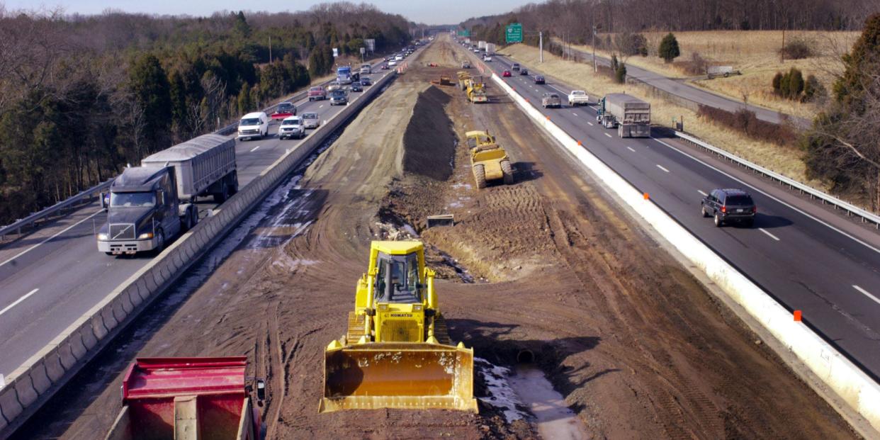 Construction vehicles at the site to widen Interstate 66 in Virginia.