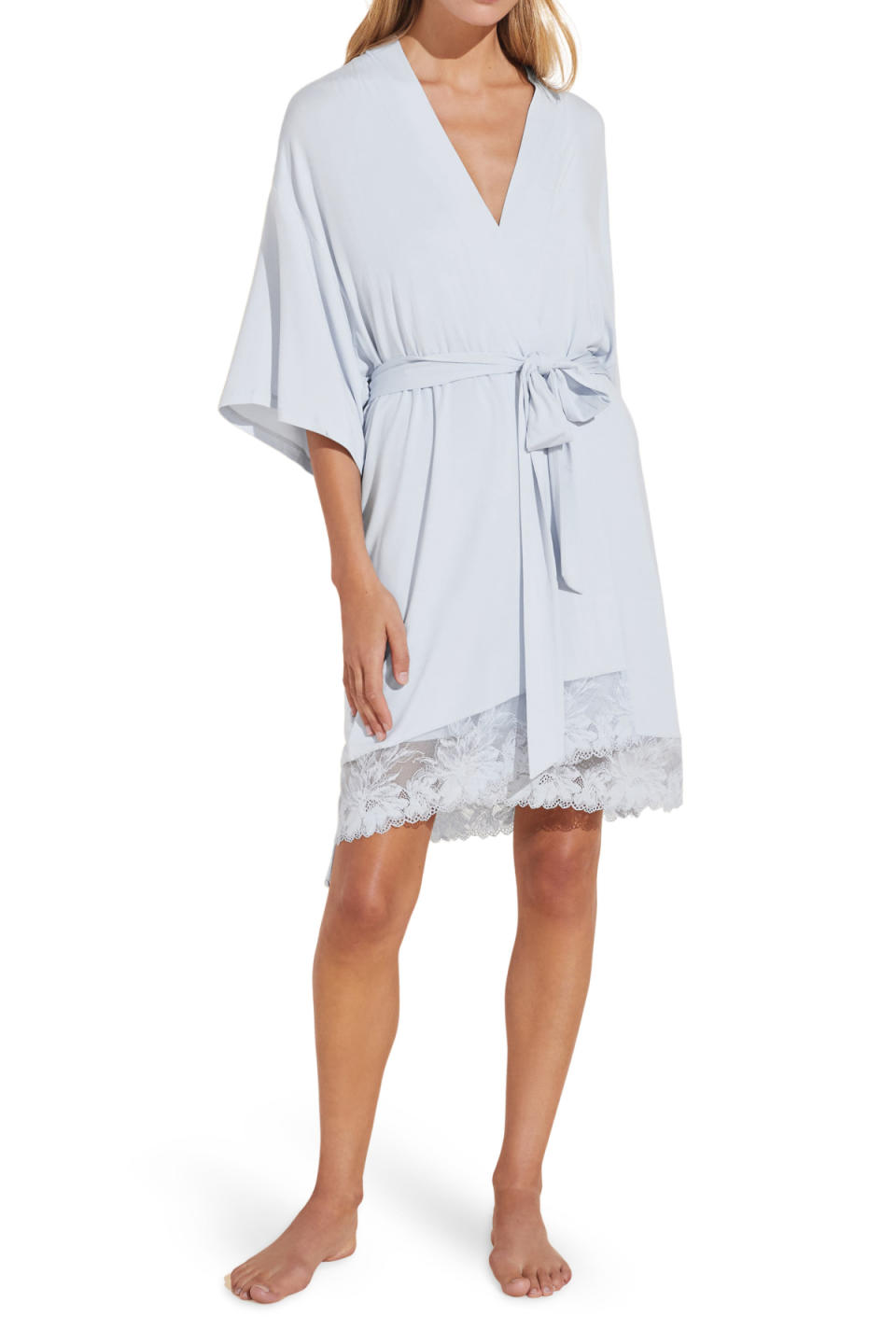 Eberjey Rosalia Lace Trim Short Robe 