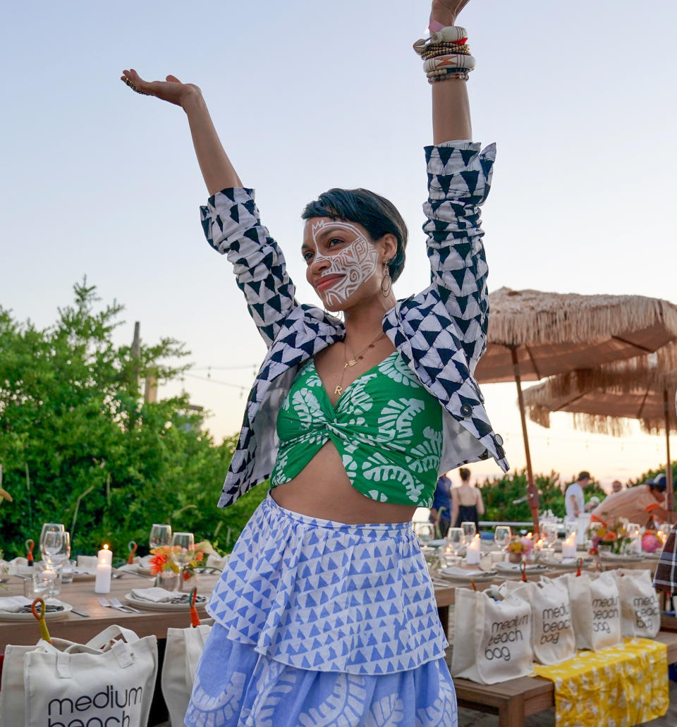 <p>Rosario Dawson gets moving on July 3 as her Studio 189 joins Bloomingdale's at The Surf Lodge in Montauk, New York, for a party celebrating the limited-edition AQUA partnership AKUA. </p>