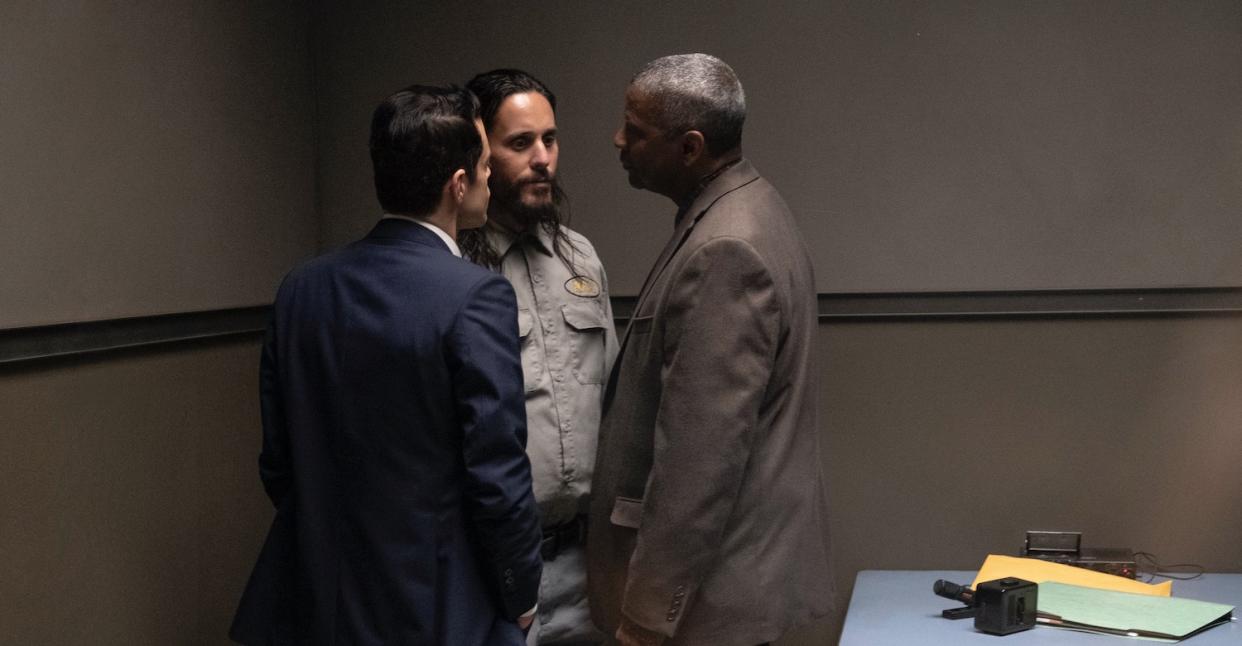  Detective Jimmy Baxter (Rami Malek) and Sherriff's Deputy  Joe "Deke" Deacon (Denzel Washington) square off against creepy suspect Albert Sparma (Jared Leto) in this thriller written and directed by John Lee Hancock. . 