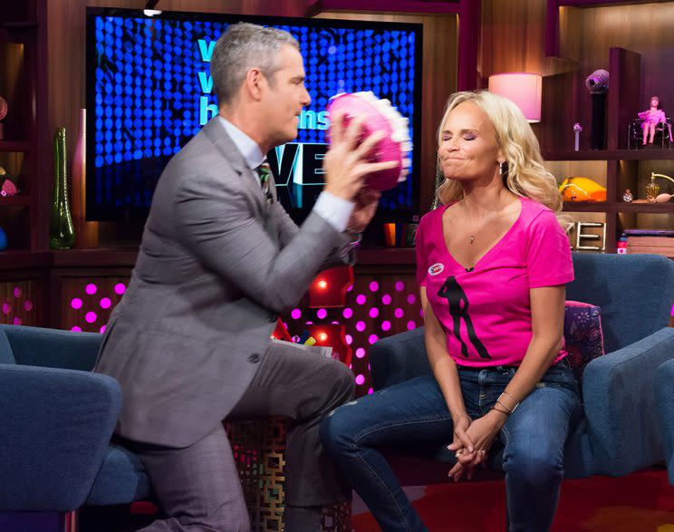 Andy Cohen with guest Kristin Chenoweth on <em>Watch What Happens Live With Andy Cohen</em>. (Photo: Charles Sykes/Bravo/NBCU Photobank via Getty Images)