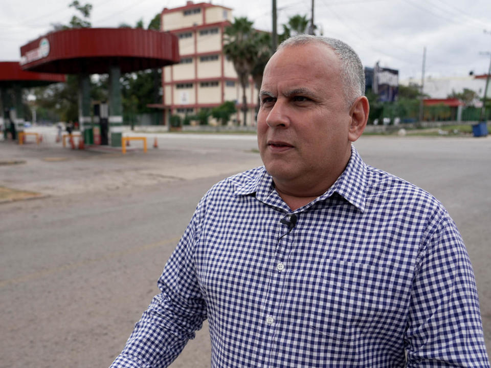 Cuban economist Omar Everleny in front of Tropicana gas station near the Tropicana Cabaret in Havana, Cuba on January 30, 2024. (Roberto Leon / NBC News)