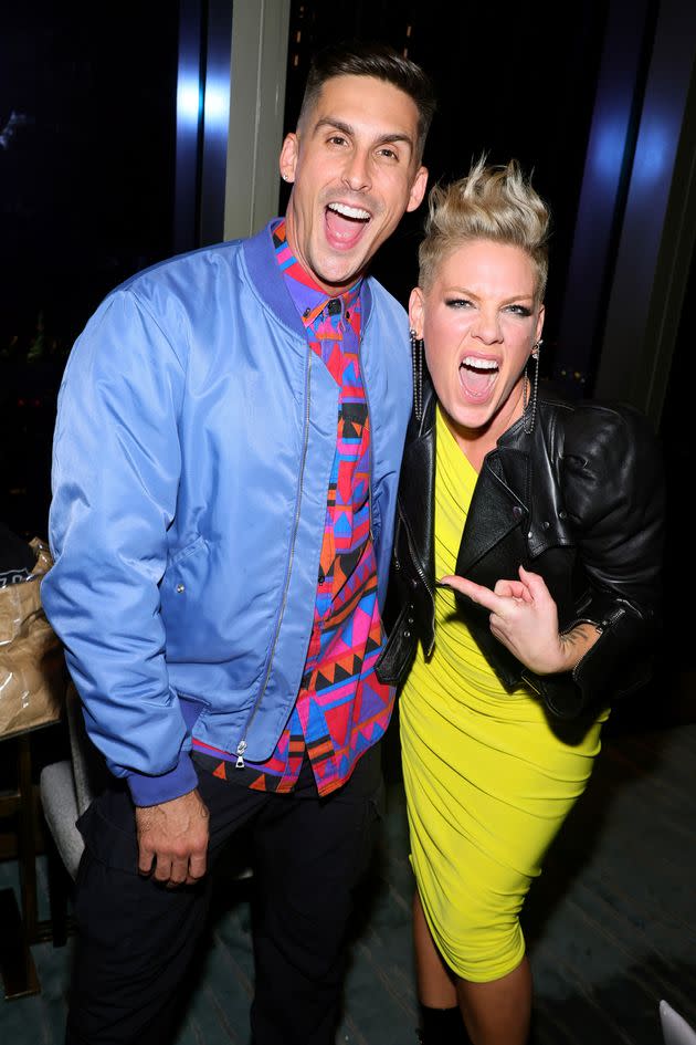 Rigsby (left) joins Pink at the release party for her latest album, 