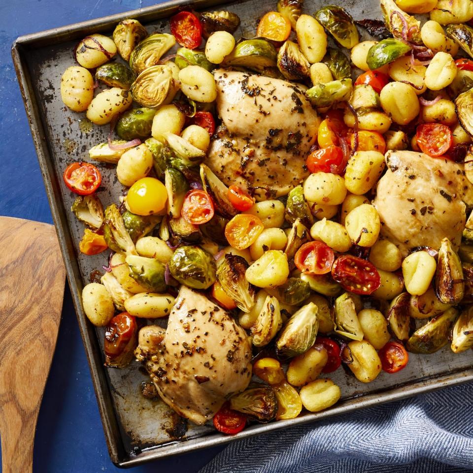 Sheet-Pan Mediterranean Chicken, Brussels Sprouts & Gnocchi