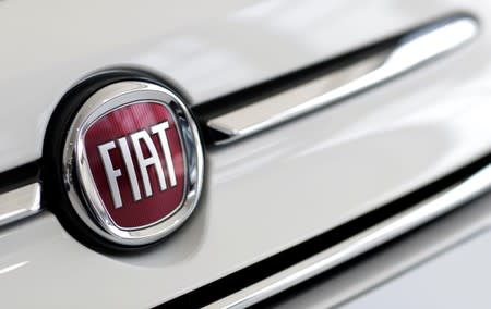 The logo of Fiat carmaker is pictured at a dealership in Orvault near Nantes