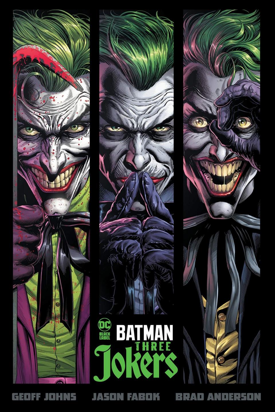 The cover for Three Jokers shows... you guessed it Three Jokers. One is older and stylish, the second is campy and spooky and the third is a scary wide smiling version