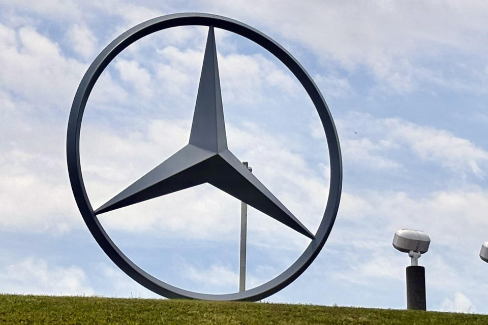 FILE - The Mercedes emblem is displayed outside the Mercedes-Benz U.S. International, Inc. plant, Sunday, May 5, 2024, in Tuscaloosa, Ala. The United Auto Workers union faces the latest test of its ambitious plan to unionize auto plants in the historically nonunion South when a vote ends Friday, May 17, at two Mercedes-Benz factories near Tuscaloosa. (AP Photo/Kim Chandler, File)