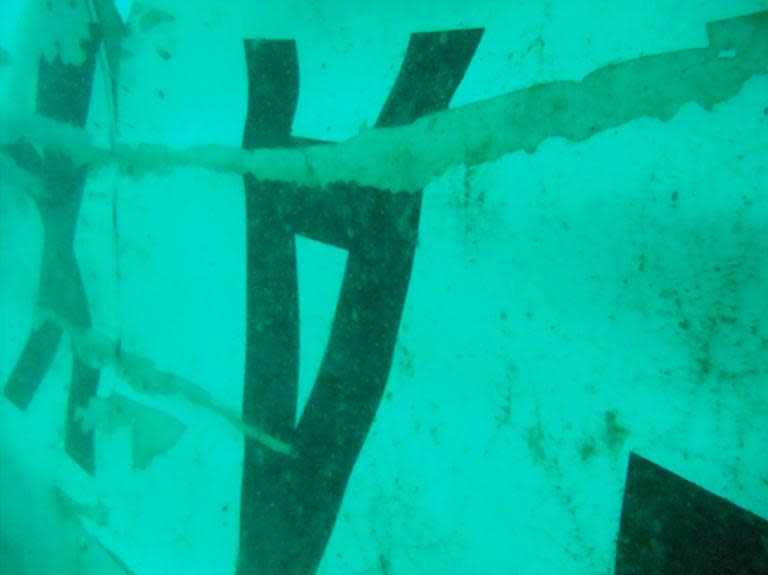 A handout image released by Indonesia's National Search And Rescue Agency (BASARNAS) on January 7, 2015 shows images believed to be of wreckage of ill-fated AirAsia flight QZ8501, photographed by divers working in the Java Sea