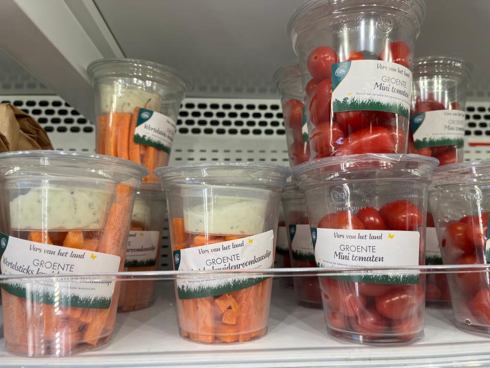 vegetable cups on shelf