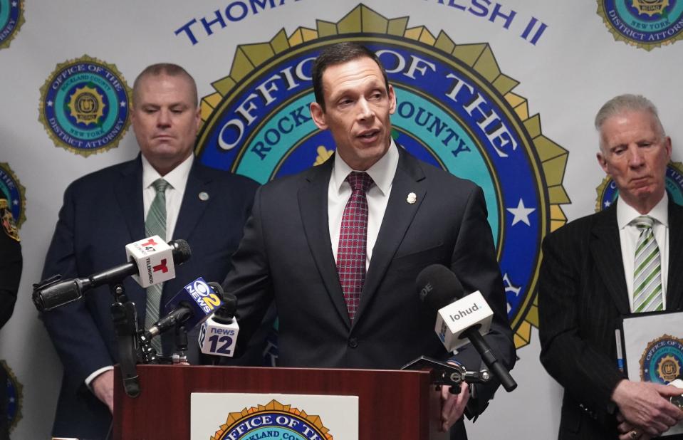 DEA Special Agent Frank Tarentino, who oversees the New York Division, discusses the arrest of two residents from Congers for possession a controlled substance and two handguns, during a press conference Wednesday at the district attorney's office in New City.