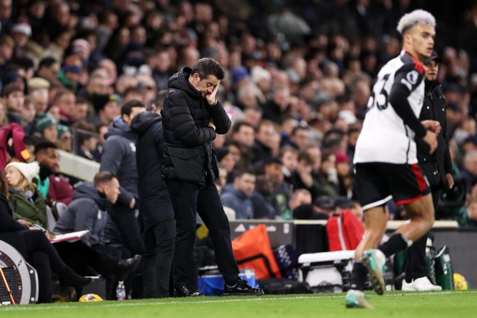 Dejected: Marco Silva watched his Fulham side slip to a damaging home defeat (Getty Images)