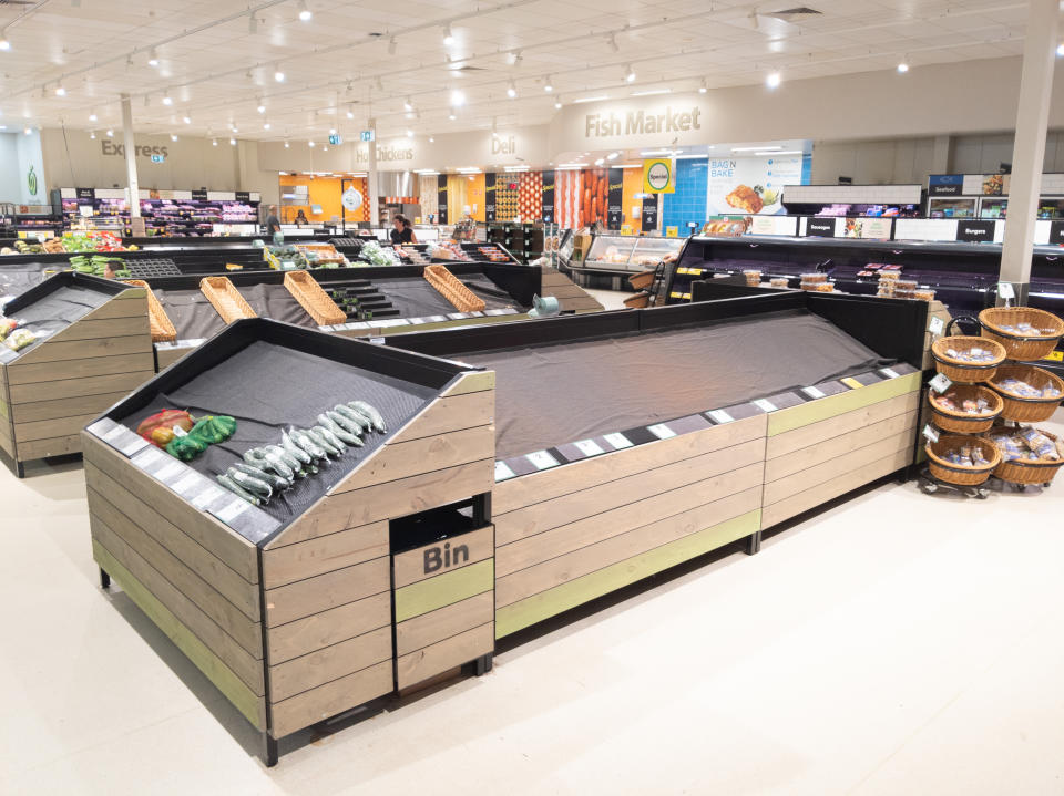 Picture of Empty fruit and vegetable shelves at Woolworths after panic buying due to the COVID-19 Coronavirus. 