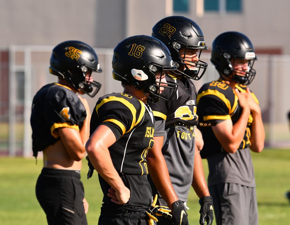 Merritt Island High football practices on a recent afternoon.