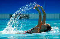 <p>Ona Carbonell Ballestero and Gemma Mengual Civil of Spain compete in the Women’s Duets Synchronised Swimming Free Routine Preliminary Round on Day 9 of the Rio 2016 Olympic Games at Maria Lenk Aquatics Centre on August 14, 2016 in Rio de Janeiro, Brazil. (Photo by Clive Rose/Getty Images) </p>