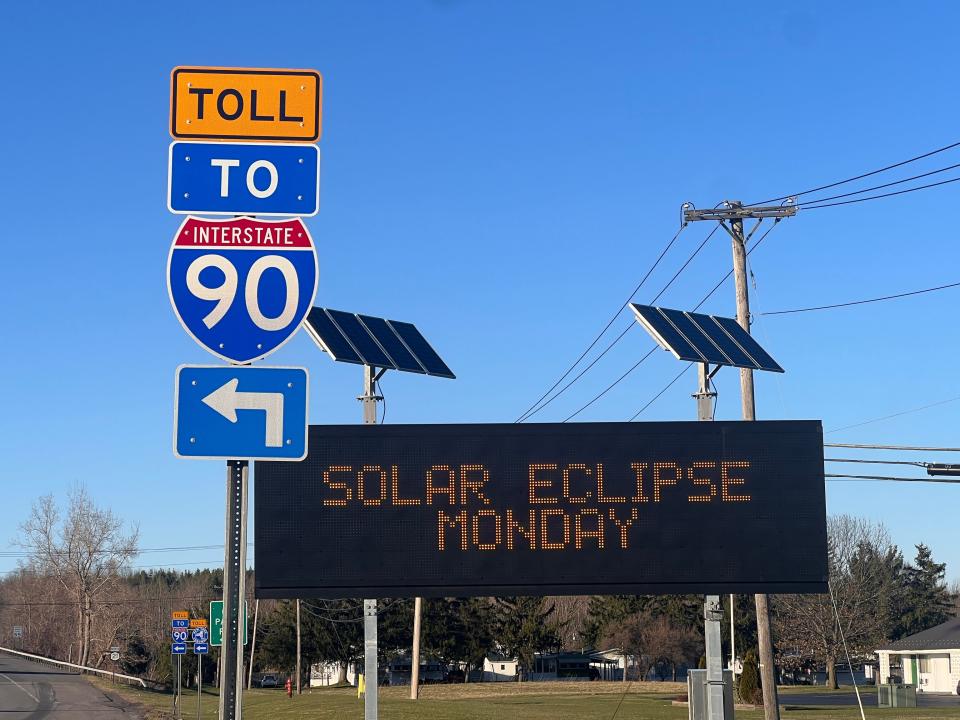 Driver were warned of possible traffic delays as heavy traffic was expected on the New York Thruway and other interstates on Monday as visitors flocked to the region to view the solar eclipse.