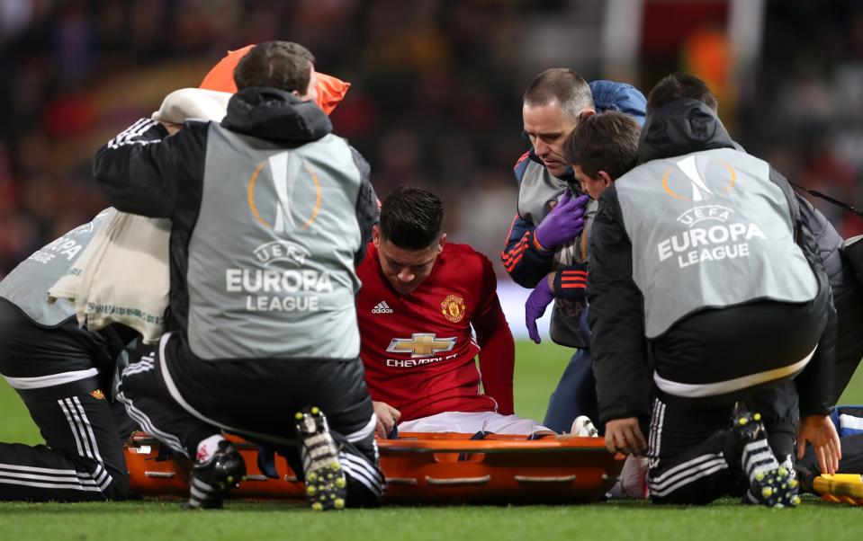 Marcos Rojo goes off injured