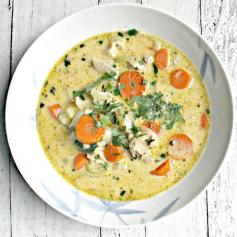 <p>Instead of using leftover turkey for pot pie (with all that bread), turn it into pot pie soup! You'll get all the flavor, none (well, less) of the carbs.</p><p><strong>Get the recipe at <a rel="nofollow noopener" href="http://www.ancestral-nutrition.com/turkey-pot-pie-soup/" target="_blank" data-ylk="slk:Ancestral Nutrition;elm:context_link;itc:0;sec:content-canvas" class="link ">Ancestral Nutrition</a>.</strong></p>