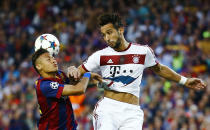 Football - FC Barcelona v Bayern Munich - UEFA Champions League Semi Final First Leg - The Nou Camp, Barcelona, Spain - 6/5/15 Bayern Munich's Mehdi Benatia in action with Barcelona's Neymar Reuters / Kai Pfaffenbach