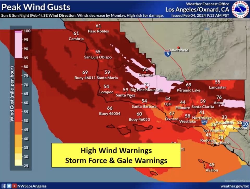 Peak wind gust forecast.