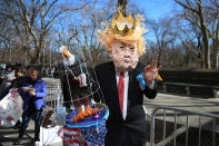 <p>A demonstrator dressed as Donald Trump poses for photos before the “Not My President’s Day” rally on Central Park West in New York City on Feb. 20, 2017. (Photo: Gordon Donovan/Yahoo News) </p>