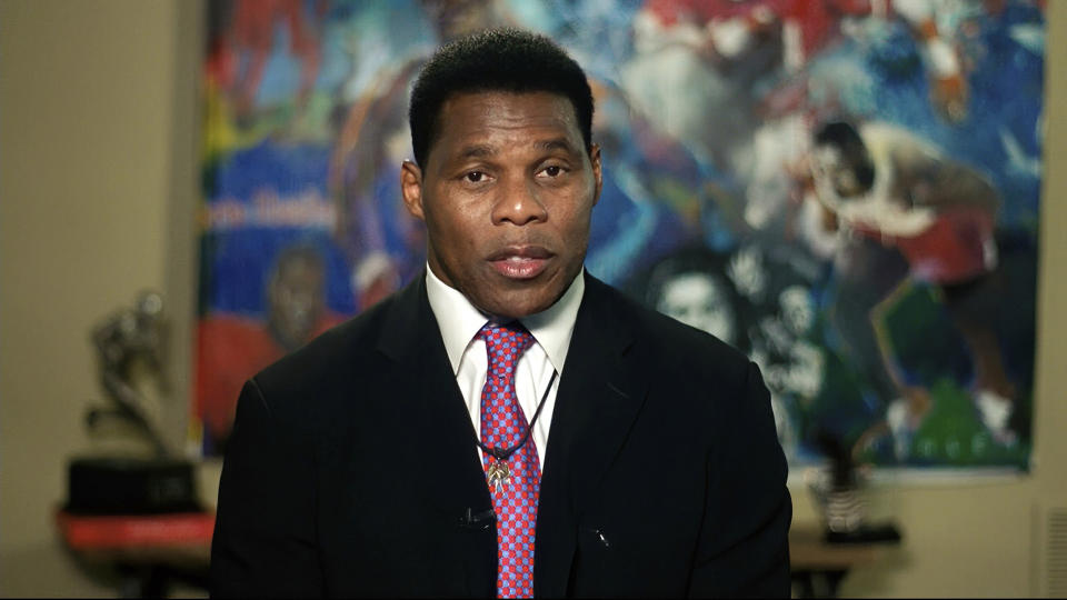 In this image from video, Herschel Walker speaks from Westlake, Texas, during the first night of the Republican National Convention Monday, Aug. 24, 2020.(Courtesy of the Committee on Arrangements for the 2020 Republican National Committee via AP)