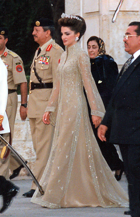 Queen Rania of Jordan is undoubtedly one of the world's most stylish royal ladies. She's got the lot – model looks, fab fashion sense and that knack of dressing perfectly for every situation. Oh, and it helps to have access to the most stunning designer clothes too. We're not jealous at all. Now, as the Jordan monarch celebrates 20 years on the throne, we decided to pay homage to the elegant royal with a collection of her best outfits since 1999, and there have been A LOT. Sit back and be inspired by Queen Rania's past and present ensembles…That denim skirtRania wore the most divine three-quarter length denim skirt in February 2019, for an engagement with Queen Maxima of the Netherlands. We loved her double belt feature and matching stilettos.