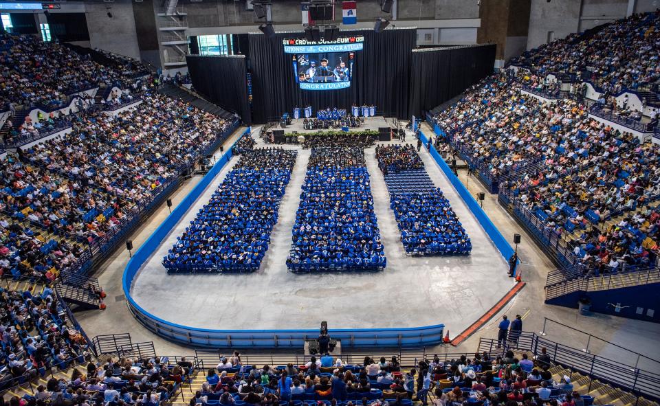 A crowd gathers Saturday, May 7, 2022, at Crown Coliseum for the 155th spring commencement for Fayetteville State University. Some 1,478 earned their diplomas, including bachelor’s, master’s and doctorate degrees.