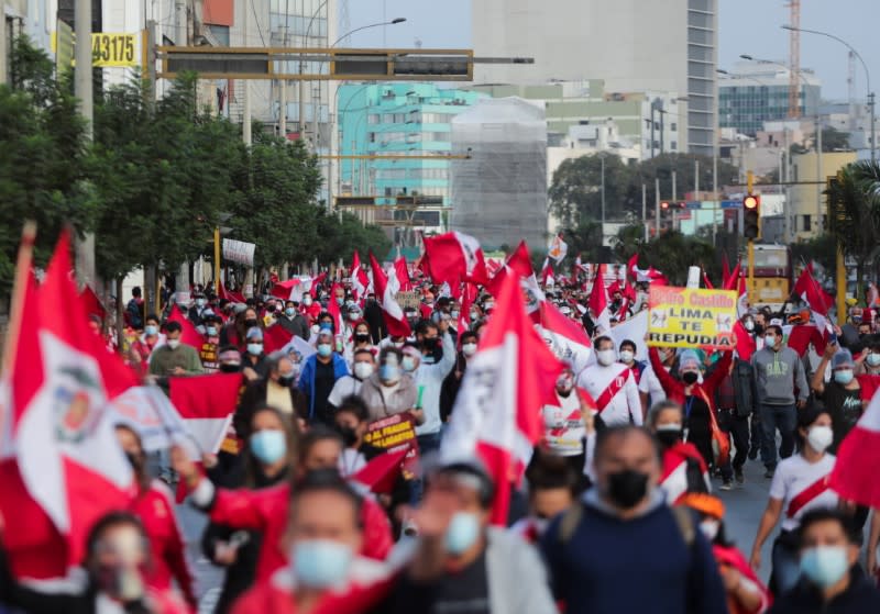 Supporters of Peru's presidential candidate Keiko Fujimori gather in Lima