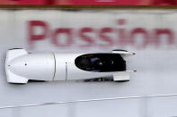 <p>Russia’s Nadezhda Sergeeva and Anastasia Kocherzhova speed through the tracks during the women’s bobsled training run at the 2018 Winter Olympics in Pyeongchang, South Korea, Sunday, Feb. 18, 2018. (AP Photo/Wong Maye-E) </p>