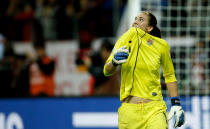 Hope Solo of USA looks dejected during the FIFA Women's World Cup Final match between Japan and USA at the FIFA World Cup stadium Frankfurt on July 17, 2011 in Frankfurt am Main, Germany. (Photo by Friedemann Vogel/Getty Images)