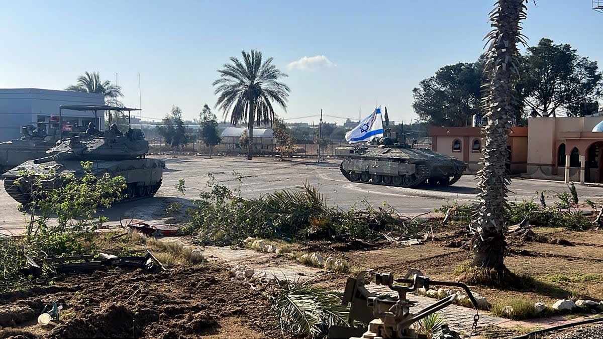 Israeli tanks entering the Palestinian side of the Rafah border crossing (Israeli Army/AFP via Getty Image)