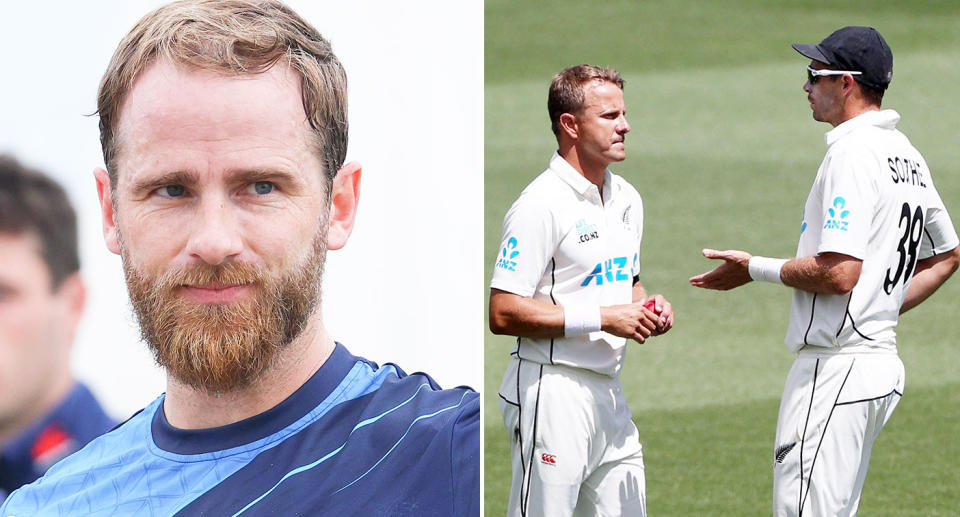 From left to right, New Zealand batter Kane Williamson, Neil Wagner and Tim Southee.