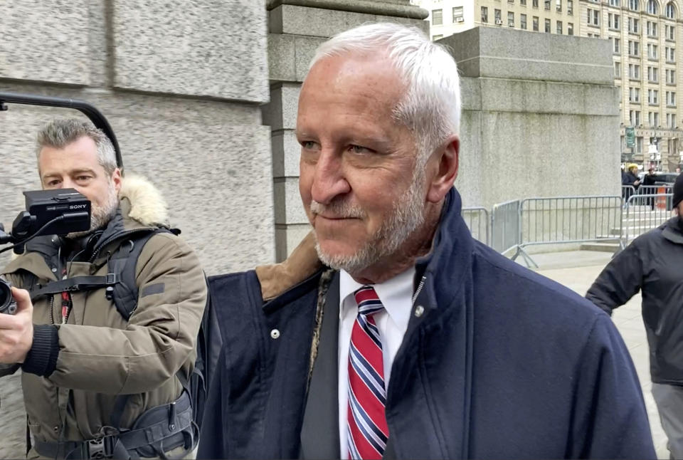 Lawrence Paul Visoski Jr., the former pilot for disgraced financier Jeffrey Epstein, enters a federal courthouse to testify in the sex trafficking trial of British socialite Ghislaine Maxwell in New York City on Tuesday, Nov. 30, 2021. (AP Photo/Ted Shaffrey)