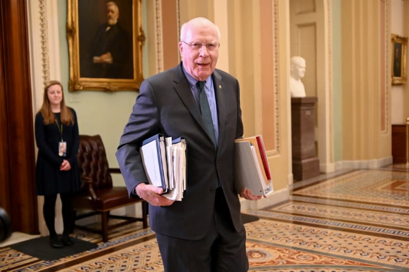 Sen. Leahy exits the Senate chamber after the third day of the Senate impeachment trial of President Trump