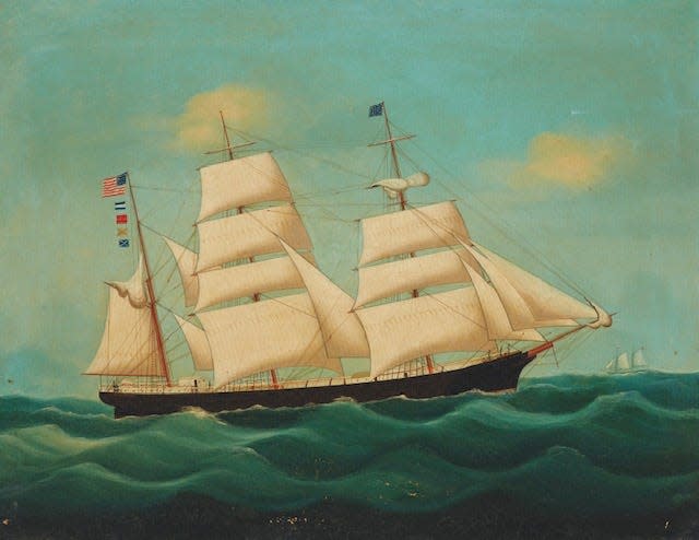 New to the Dennis Maritime Museum is this China Trade ship portrait of the Obed Baxter, built in Newburyport in 1876 and captained for its first seven years by Dennis mariner Obed Baxter Jr. (1831-1883).