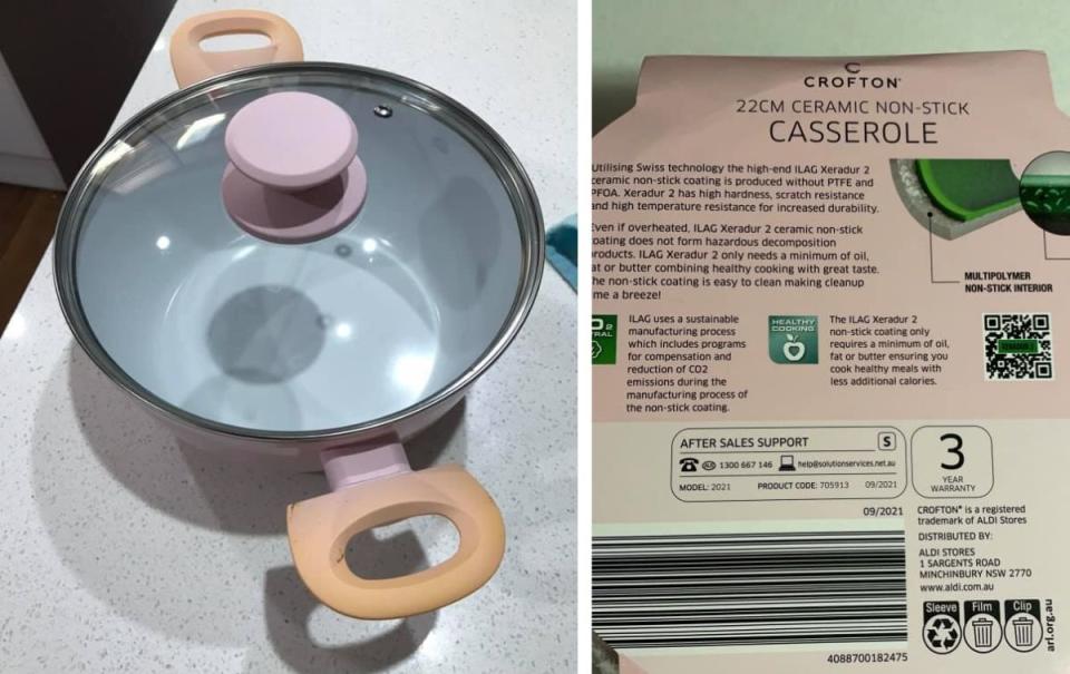 Aldi casserole pot not oven safe. Source: Facebook