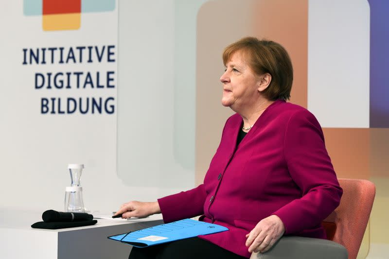 German Chancellor Merkel attends a conference about virtual education, in Berlin