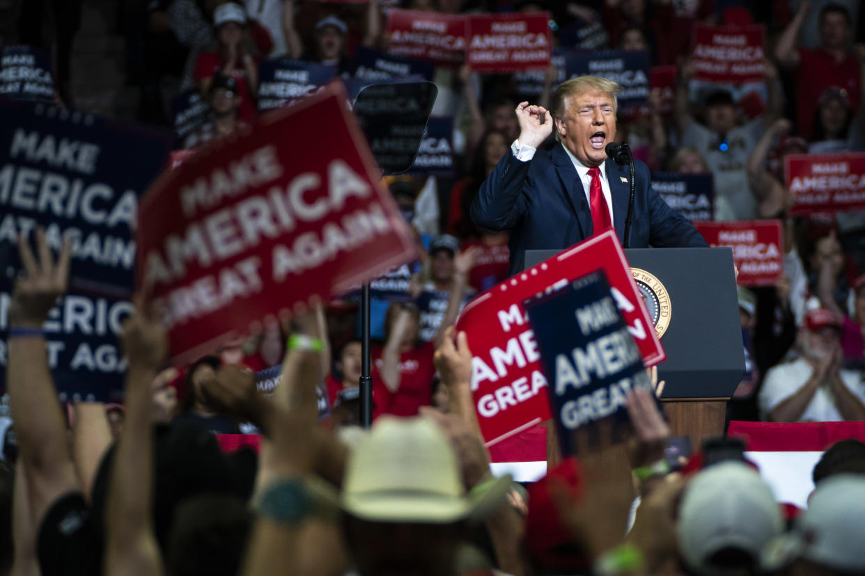 TULSA, OK - JUNE 20: President Donald J. Trump speaks during a "Make America Great Again!" rally at the BOK Center on Saturday, June 20, 2020 in Tulsa, OK. (Photo by Jabin Botsford/The Washington Post via Getty Images)