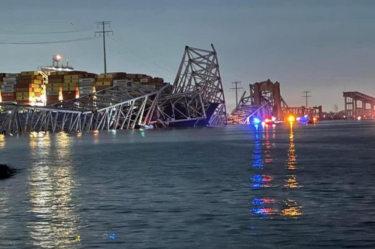 The Francis Scott Key Bridge, a major span over the Patapsco River in Baltimore, collapsed after it was struck by a Singapore-flagged container ship 'Dali'. The cargo ship collided with a pillar of the bridge, prompting a massive emergency response for multiple people in the water. The Baltimore City Fire Department described the collapse as a mass-casualty incident.