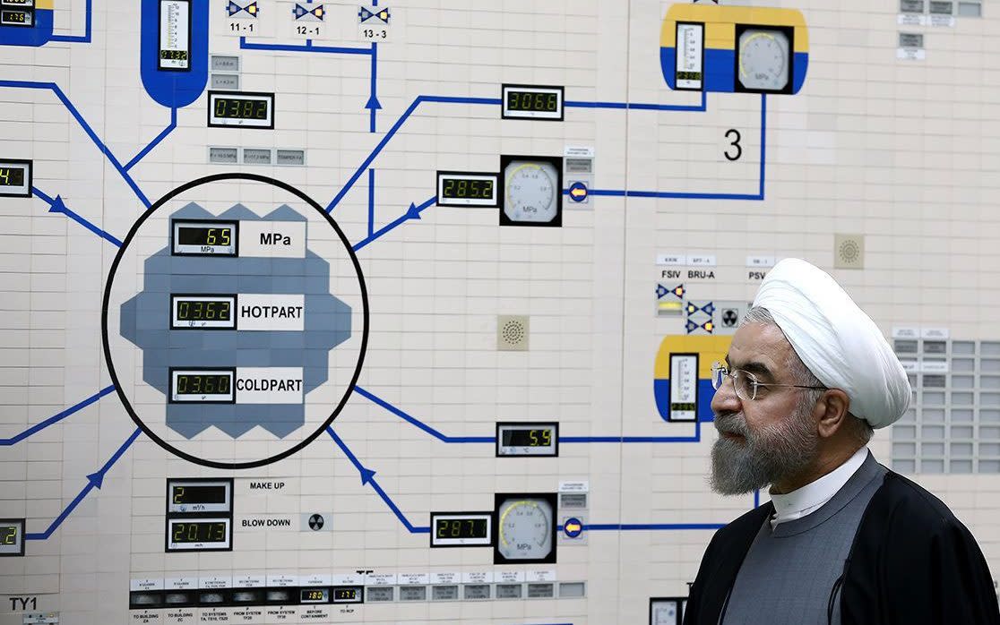 Iranian President Hassan Rouhani visiting the Bushehr nuclear power plant in the city of Bushehr